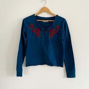 Hollister embroidered lace up top